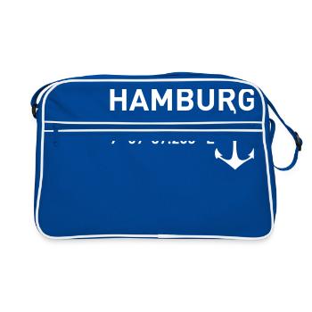Hamburg Koordinaten Längengrad Breitengrad Anker - Retro Tasche - Blau/Weiß - Vorne