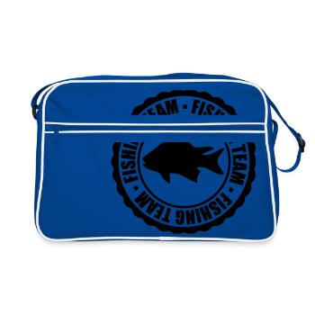 circle round stamp fishing team sport logo caught - Retro Bag - blue/white - Front