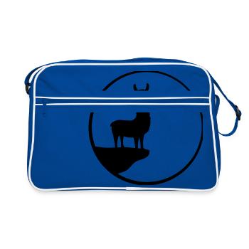 moon night sun circle round cliff mountain silhouette - Retro Bag - blue/white - Front