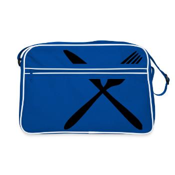 logo kreuz x gabel messer besteck essen gehen hung - Retro Tasche - Blau/Weiß - Vorne