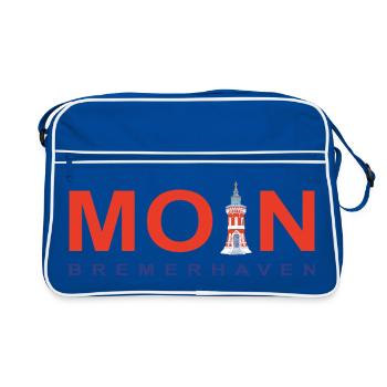 Moin Bremerhaven, Denkmal Pingelturm, Deutschland - Retro Tasche - Blau/Weiß - Vorne