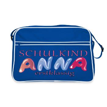 Schulkind Anna Schule - Retro Tasche - Blau/Weiß - Vorne