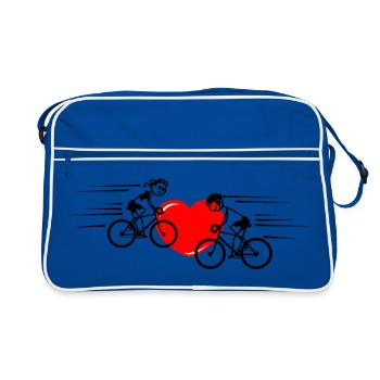 Zwei Radfahrer mit Herz in der Mitte - Retro Tasche - Blau/Weiß - Vorne