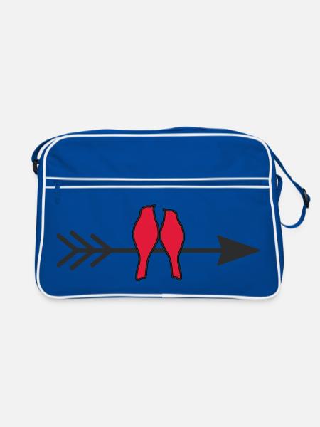 verliebte Vögel - Retro Tasche - Blau/Weiß - Vorne