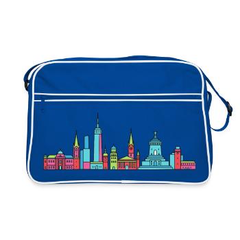 Leipziger Stadtsilhuettendenkmal Moderne Linienkunst - Retro Tasche - Blau/Weiß - Vorne