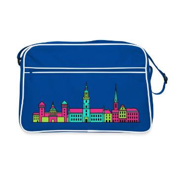 Silhouette de la ville de Poznań Art des chèvres - Sac Retro - bleu/blanc - Devant
