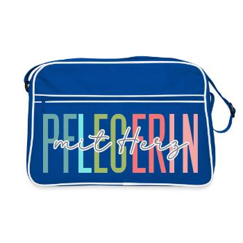 Pflegerin mit Herz Design - Retro Tasche - Blau/Weiß - Vorne