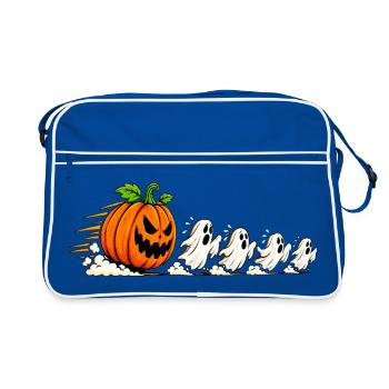 HALLOWEEN KÜRBIS GEIST - Retro Tasche - Blau/Weiß - Vorne