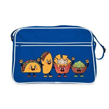 Taco Burrito Playful Cartoon Snack Characters - Retro Bag - blue/white - Front