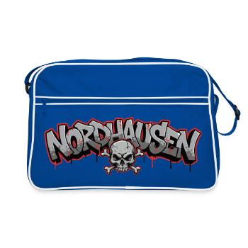 Nordhausen Graffiti Skull Thüringen - Retro Tasche - Blau/Weiß - Vorne