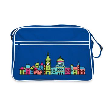 Bern City Skyline Zytglogge Moderne Linienkunst - Retro Tasche - Blau/Weiß - Vorne