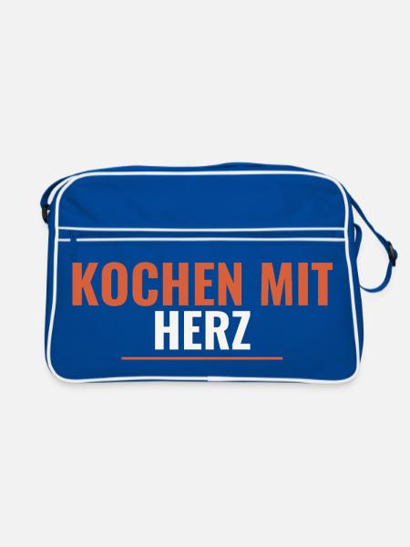 Kochen mit Herz. - Retro Tasche - Blau/Weiß