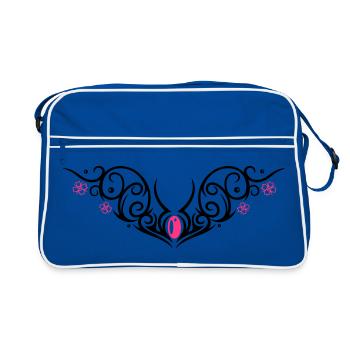 Kirschblüten Tribal, cherry blossom Tattoo - Sac Retro - bleu/blanc - Devant