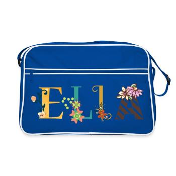 Illustration du nom ELLA avec des fleurs brodées - Sac Retro - bleu/blanc - Devant