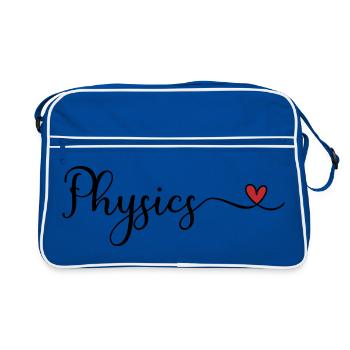 Physik – Ich liebe Physics Typography with a Heart - Retro Tasche - Blau/Weiß - Vorne