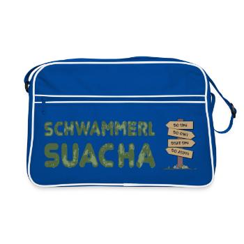 Schwammerlsuacha - Wegweiser Dialekt - Retro Tasche - Blau/Weiß - Vorne