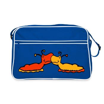 2 Schnecken Kuss Zwei Nacktschnecken Paar Liebe  - Retro Tasche - Blau/Weiß - Vorne