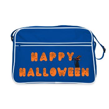 Happy Halloween Spinnennetz Schrift - Retro Tasche - Blau/Weiß - Vorne