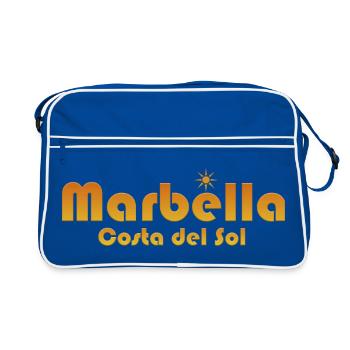 Marbella Costa del Sol-Sunburst Text - Retro Bag - blue/white - Front