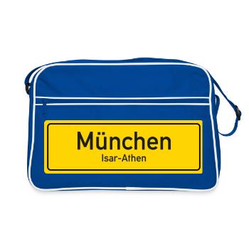 Münchner Ortsschild Deutschland - Retro Tasche - Blau/Weiß - Vorne