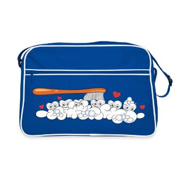 Zähne Zahnbürste Zahnpflege Fun - Retro Tasche - Blau/Weiß - Vorne
