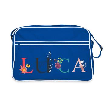 Art du nom LUCA avec des fleurs brodées - Sac Retro - bleu/blanc - Devant
