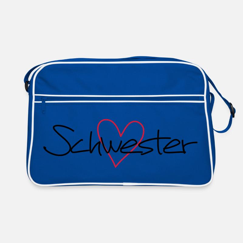 Herz Schwester Schwesterherz Geschenk Liebe - Retro Tasche - Blau/Weiß