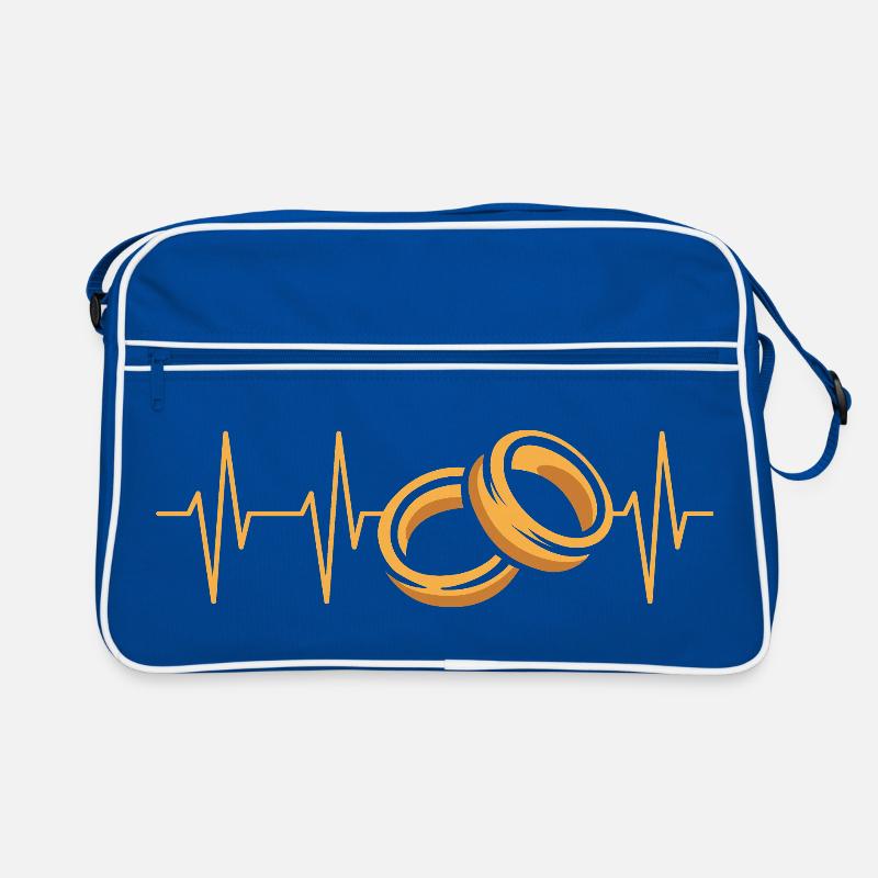 Eheringe Herzschlag Illustration - Retro Tasche - Blau/Weiß