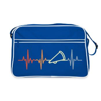 Vintage Megaphon Herzschlag - Retro Tasche - Blau/Weiß - Vorne