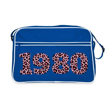 Rosa Leopardenmuster auf schwarzem Hintergrund - 1980 - Retro Tasche - Blau/Weiß - Vorne