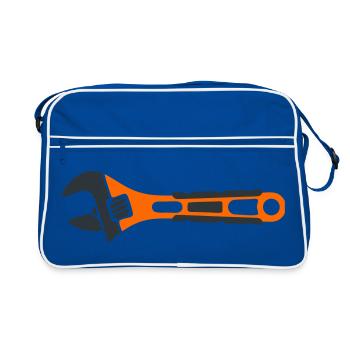 Rollgabelschluessel Grafik - Retro Tasche - Blau/Weiß - Vorne