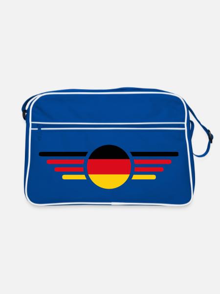 Deutschland Fan T Shirt Outfit Design  - Retro Tasche - Blau/Weiß - Vorne