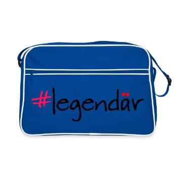 Legendaer Hashtag Spruch Shirt - Retro Tasche - Blau/Weiß - Vorne
