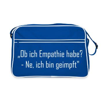 „Ob ich Empathie habe? - Ne, ich bin geimpft" - Retro Tasche - Blau/Weiß - Vorne