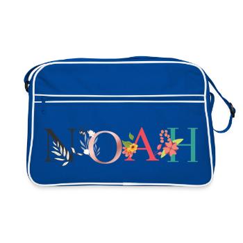 NOAH Name Art With Flowers Embroidered - Retro Bag - blue/white - Front