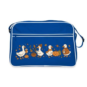 Oies d’automne avec citrouille et décoration - Sac Retro - bleu/blanc - Devant