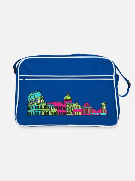 Rome City Skyline Kolosseum Moderne Linienzeichnung - Retro Tasche - Blau/Weiß - Vorne