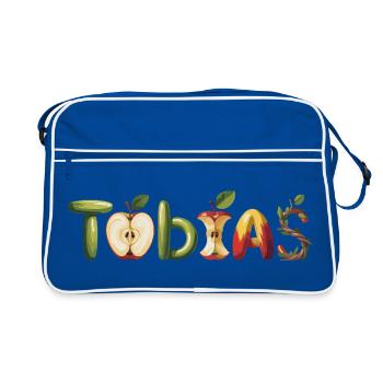 Tobias, Name, Motif, Apple, Letters, Fruit - Retro Bag - blue/white - Front