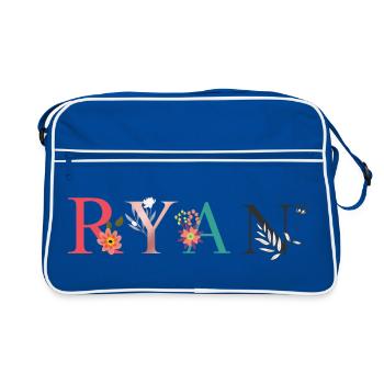 RYAN Name Art With Flowers Embroidered - Retro Bag - blue/white - Front