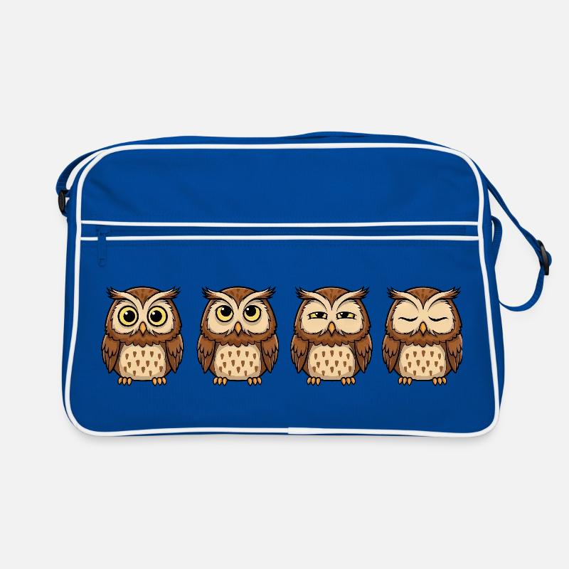 Lustige Eule Cartoon Genervter Blick Gähnen - Retro Tasche - Blau/Weiß