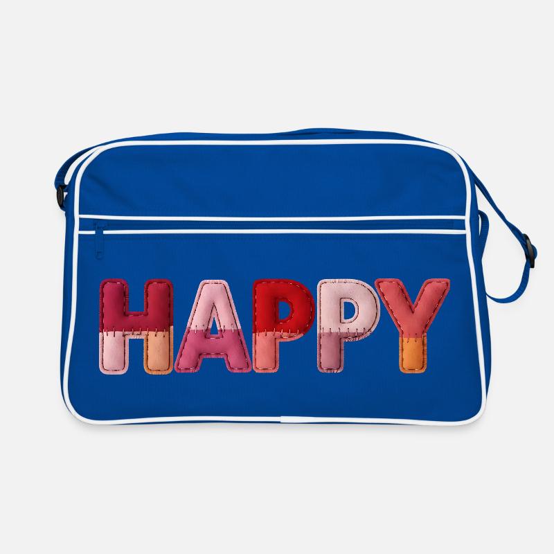 Happy Stoff Optik Typografie Trend Retro Tasche