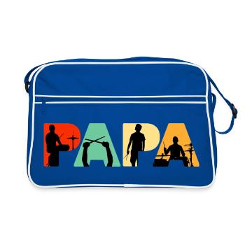 Retro Papa Schlagzeuger Vintage Schlagzeug-T-Shirt - Retro Tasche - Blau/Weiß - Vorne