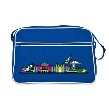 Milton Keynes City Skyline Xscape Moderne Linienzeichnung - Retro Tasche - Blau/Weiß - Vorne