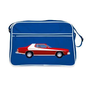 Rotes Retro-Amerikanisches Auto - Retro Tasche - Blau/Weiß - Vorne