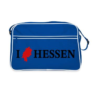 I love Hessen Bundesland Deutschland - Retro Tasche - Blau/Weiß - Vorne