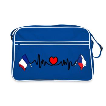 Cardio coeur avec drapeau France et drapeau République tchèque - Sac Retro - bleu/blanc - Devant