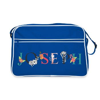 JOSEPH Name Art With Flowers Embroidered - Retro Bag - blue/white - Front