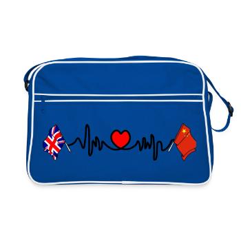 Cardio coeur avec drapeau de l’Angleterre et drapeau de la Chine - Sac Retro - bleu/blanc - Devant