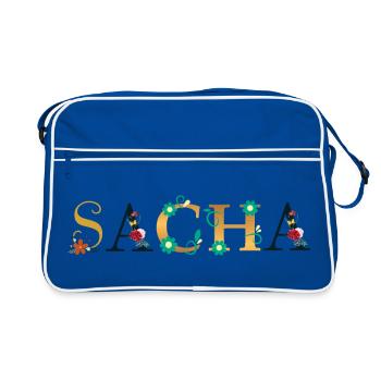 Nom SACHA Orné de Fleurs - Sac Retro - bleu/blanc - Devant