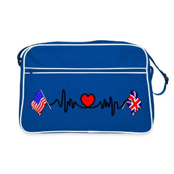 Cardio-Herz mit USA-Flagge und England-Flagge - Retro Tasche - Blau/Weiß - Vorne